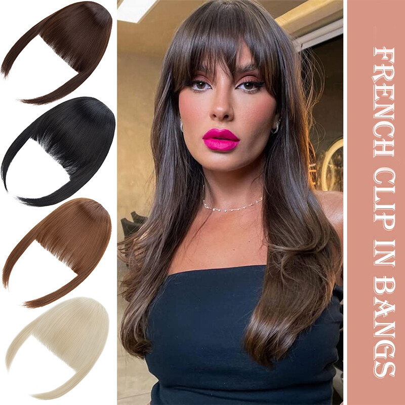 French Fringe Bangs Front Forehead Hairpiece Clip in Hair Extensions As Human