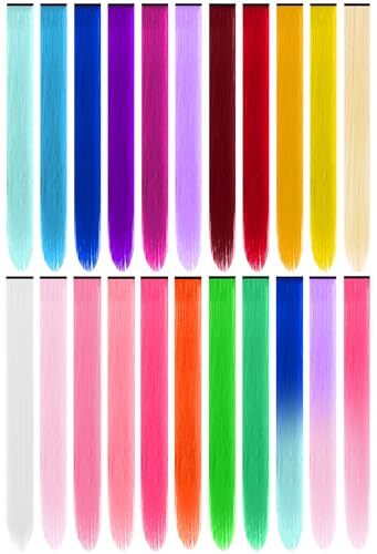22 Pcs Colored Hair Extensions, Multi-colors Party Highlights Clip Colorful set