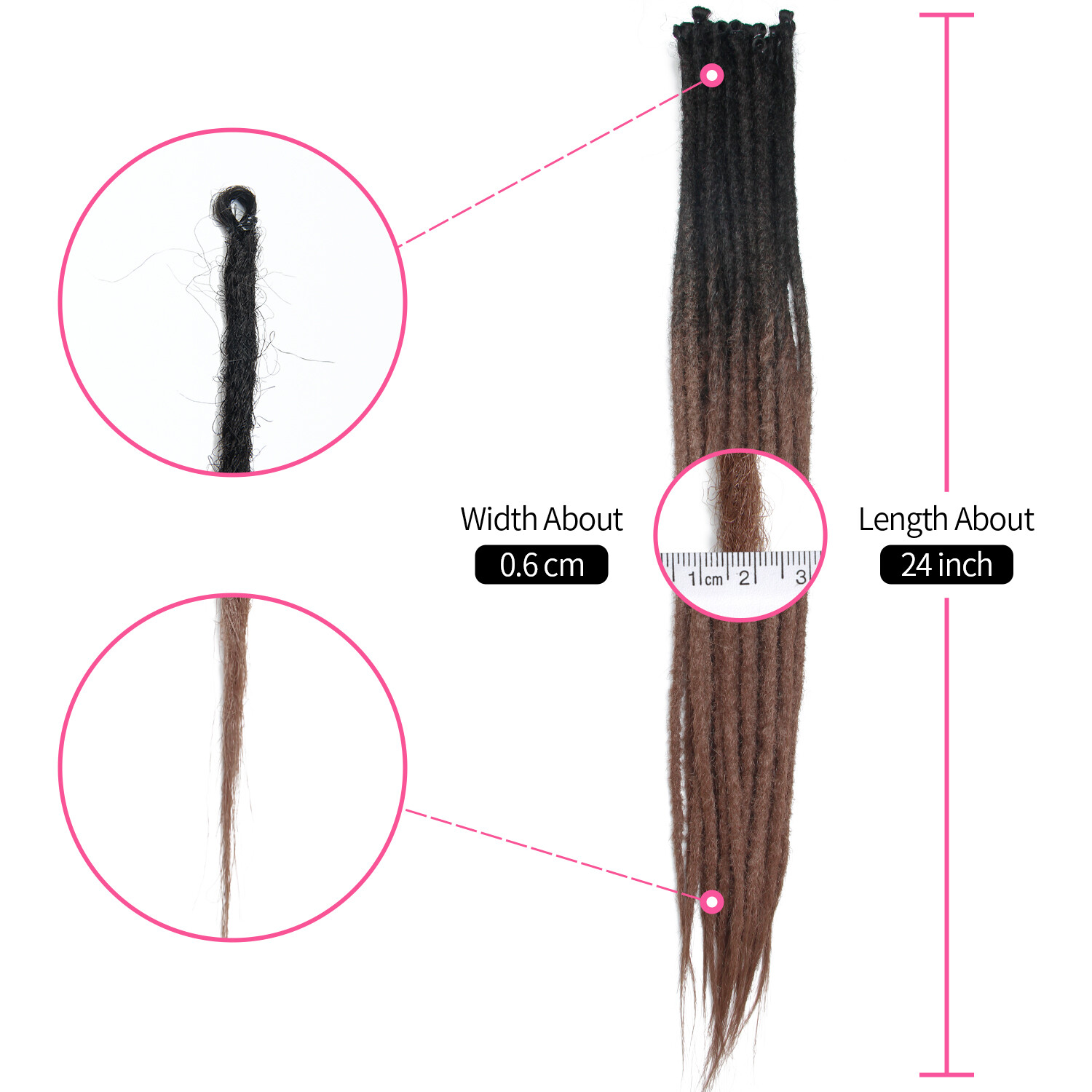 24″ Thin Ombre Dreadlocks Extensions SE Dreads Reggae Dreads Locs Crochet Braids