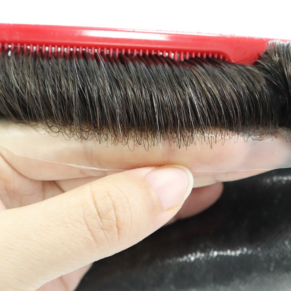 Human Hair 0.08mm Thin Skin Replacement System for Men Toupee Wigs Hairpieces
