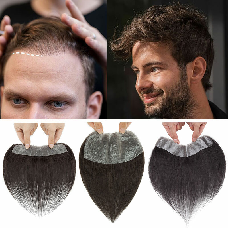 Men 100% Human Hair Frontal Natural Hairline Hairpiece Cover Loss Hair Toupee US