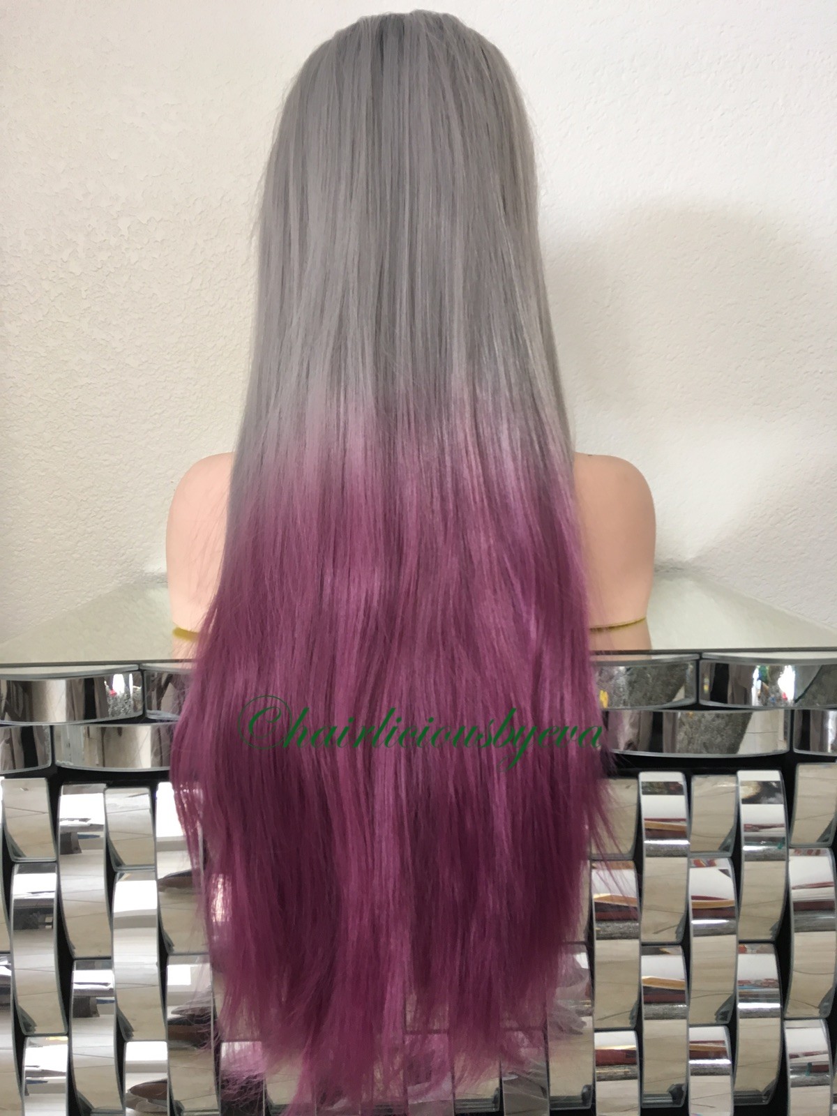 Pastel Rainbow Gray Purple Wig Straight Ombre Dark Roots Heat Resistant 26” Lon