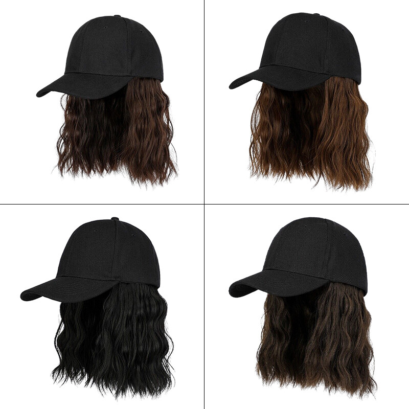 Women Baseball Cap Wig Hairpiece with Short Curly Hair Adjustable Casual Hat