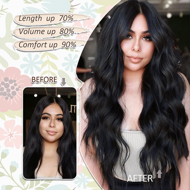 One Piece U Shape 5Clips in Hair Extensions Full Head Highlight Real As Human US