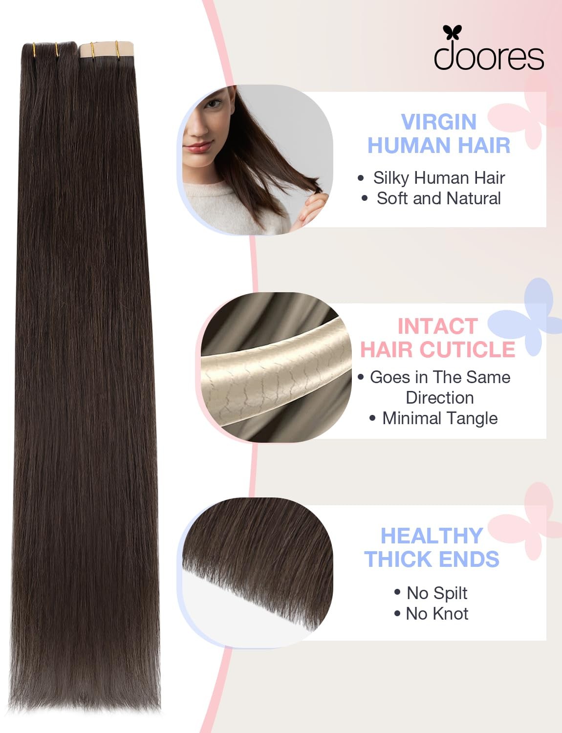 Doores Invisi Edge Tape In Extensions Human Hair Light Dark Brown 10 Injection