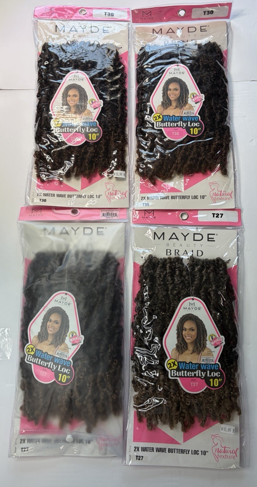 Mayde Beauty Braid 2X Water Wave Butterfly Loc 10″ Mixed Lot of 4 Crochet Hair