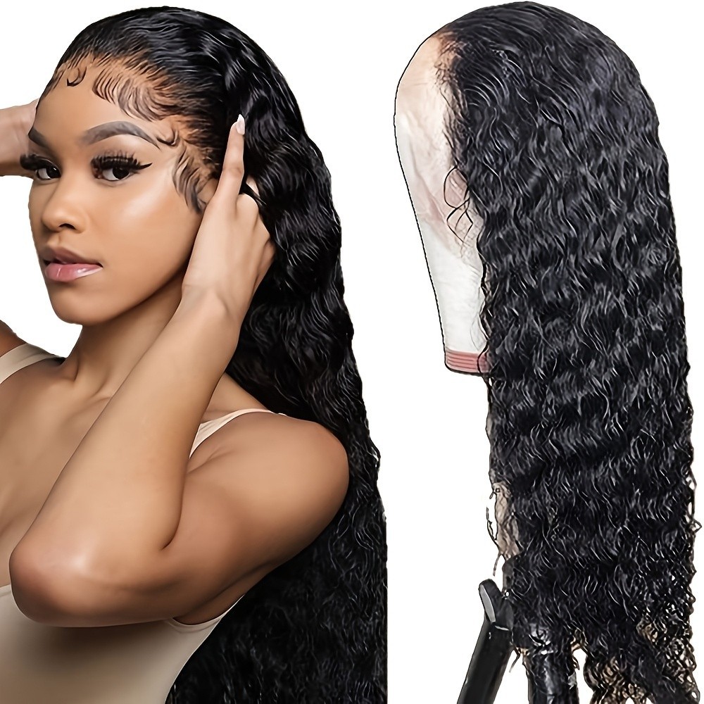 Long Loose Curly Wave Lace Front Wigs Pre Plucked Natural Black Color Glueless