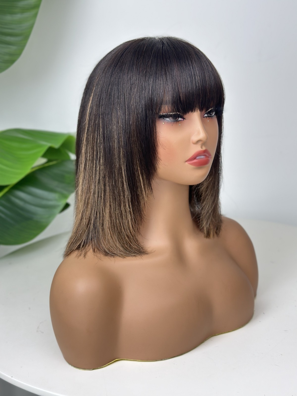 Pre-cut Lace 10inch Straight Bob With Bangs 4×4 Lace Closure Wig Human Hair