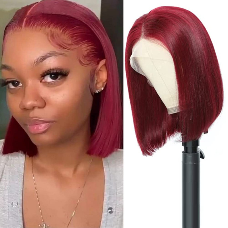 Spotlight Burgundy Red Short Straight Bob Wig 13X4X1 Lace Front Wigs For Black