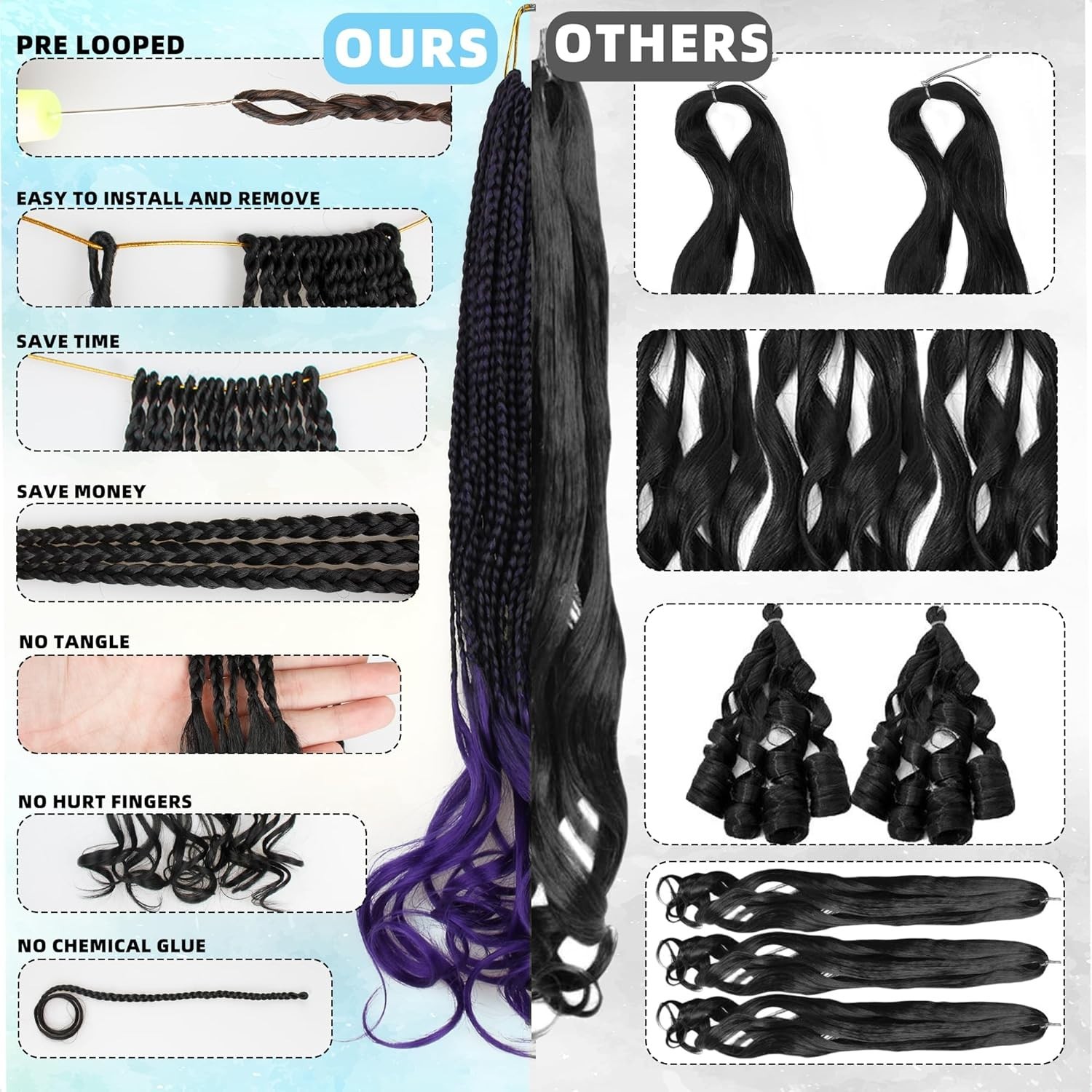Youjare French Curl Crochet Braids for Black Women,18 Inches 8 Packs Ombre Purpl