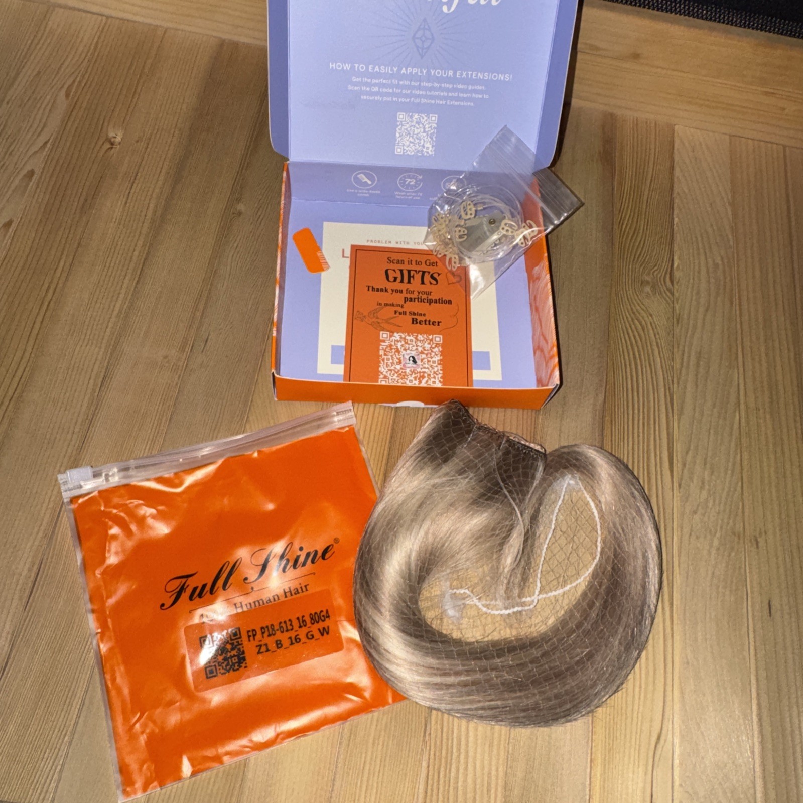Full Shine Human Hair Extension 16” Brand New In Original Box. Never removed net