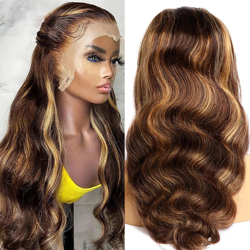 13*4 Lace Front Wig Brazilian 100% Human Hair P4/27 Silky Straight Body Wave