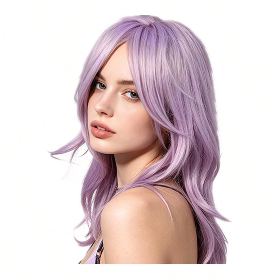 18Inch Long Layered With Bangs Light Purple Synthetic Fiber Shoulder Length Hair