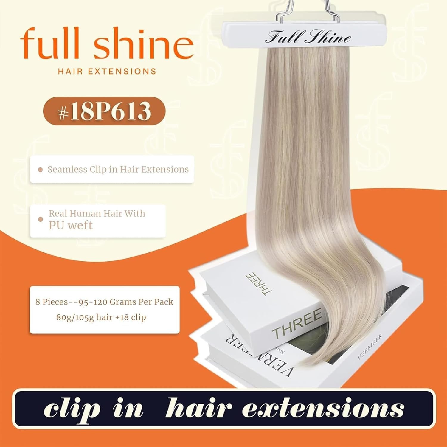 Customizable 18 Inch Blonde Clip-Ins – Real Human Hair Extensions, 120g Set