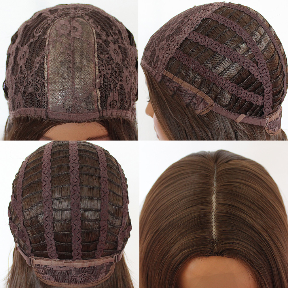 Full Machine Made Long Straight Blonde Wig Black Roots Middle Parting Cheap Wigs