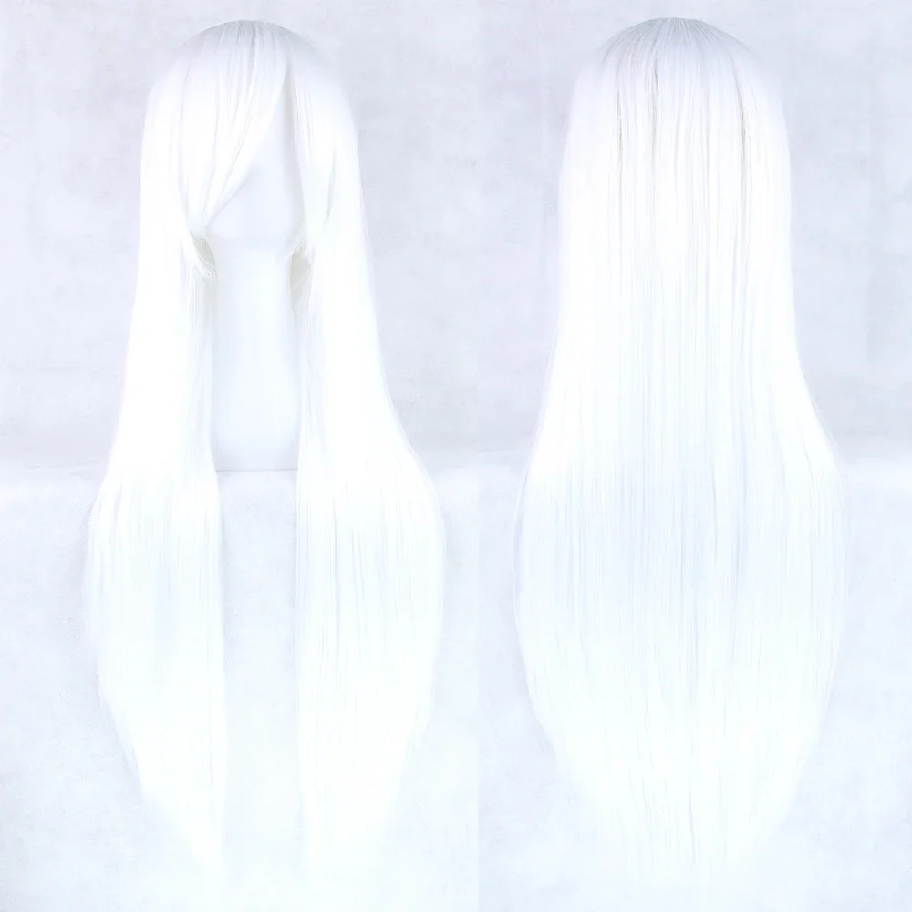 Long White Purple Black Straight Synthetic Cosplay Wig Party Hairpiece for Women