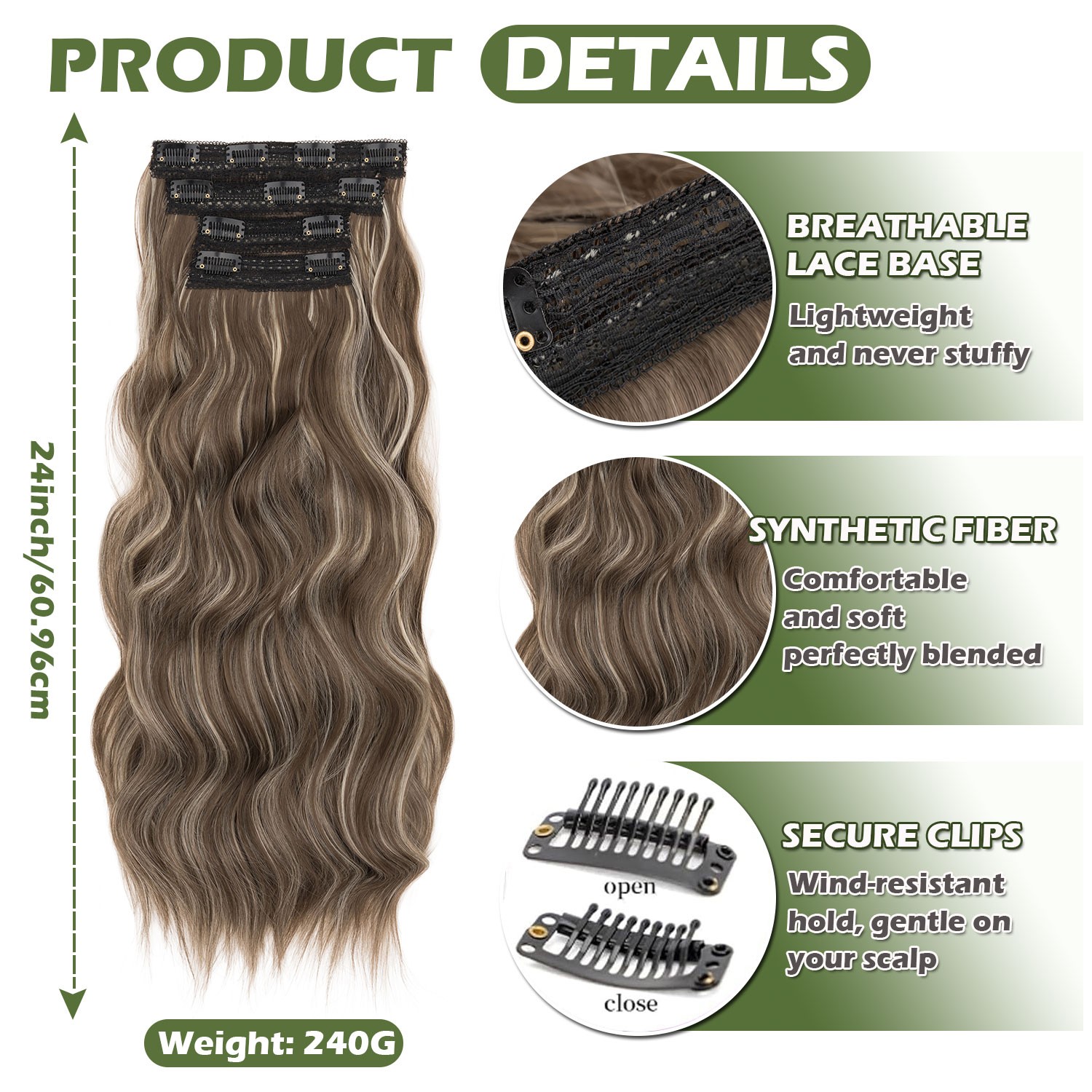 2026 Upgraded 4 PIECES Clip In 100% Real Hair Extensions Full Head as Human Hair