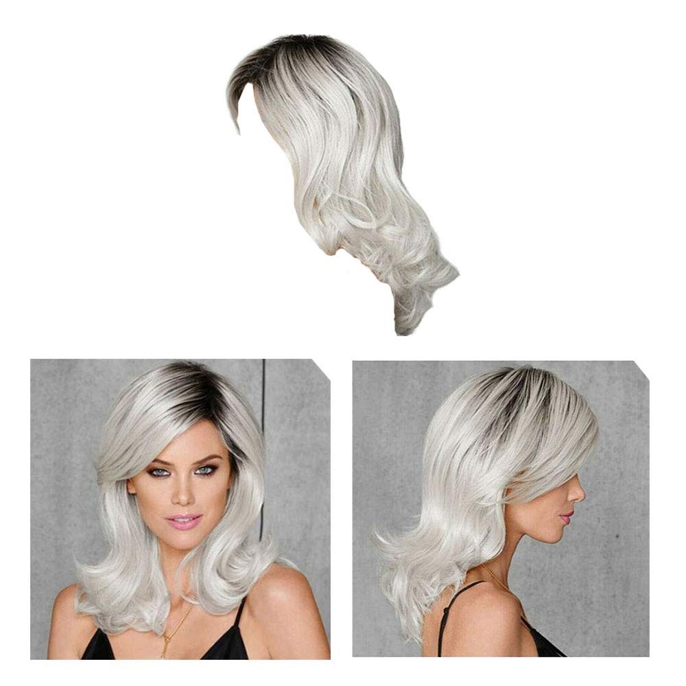 1 Piece of Ash Gray to Silver White Ombre Wavy Curly Blonde Shoulder Length Hair