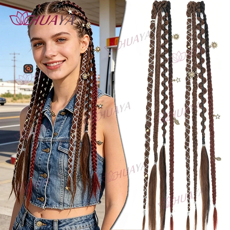2PCS 20 Inch Hand braided Synthetic Water drop Clip In Hair Extensions Bohemian