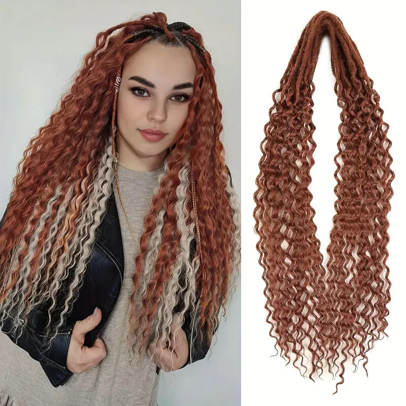 Auburn Double Curly Ended Dreadlocks Extensions 24inch Soft Boho Locs 10/20/30s
