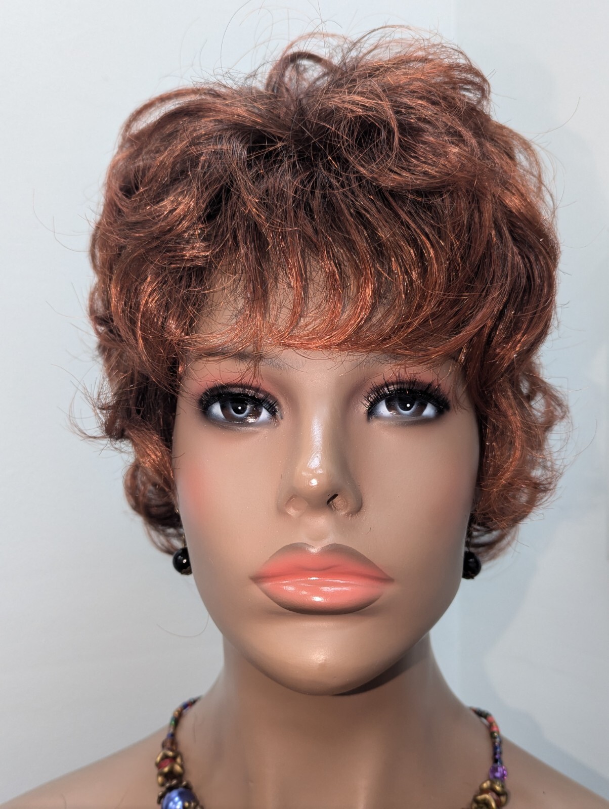 Fashion Synthetic Bangs Flip Back Wig Dark Brown Base #2, Tipped Copper Red #130