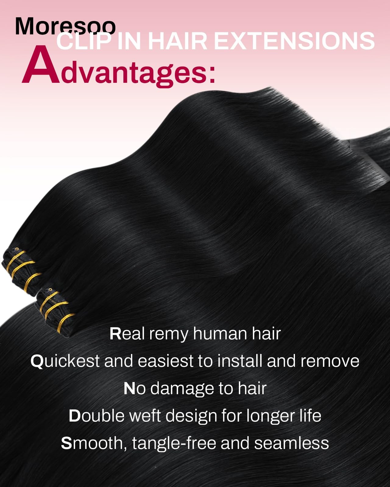 Clip in Hair Extensions 24 Inch Black Remy 120g 7pcs – Natural Volume & Length