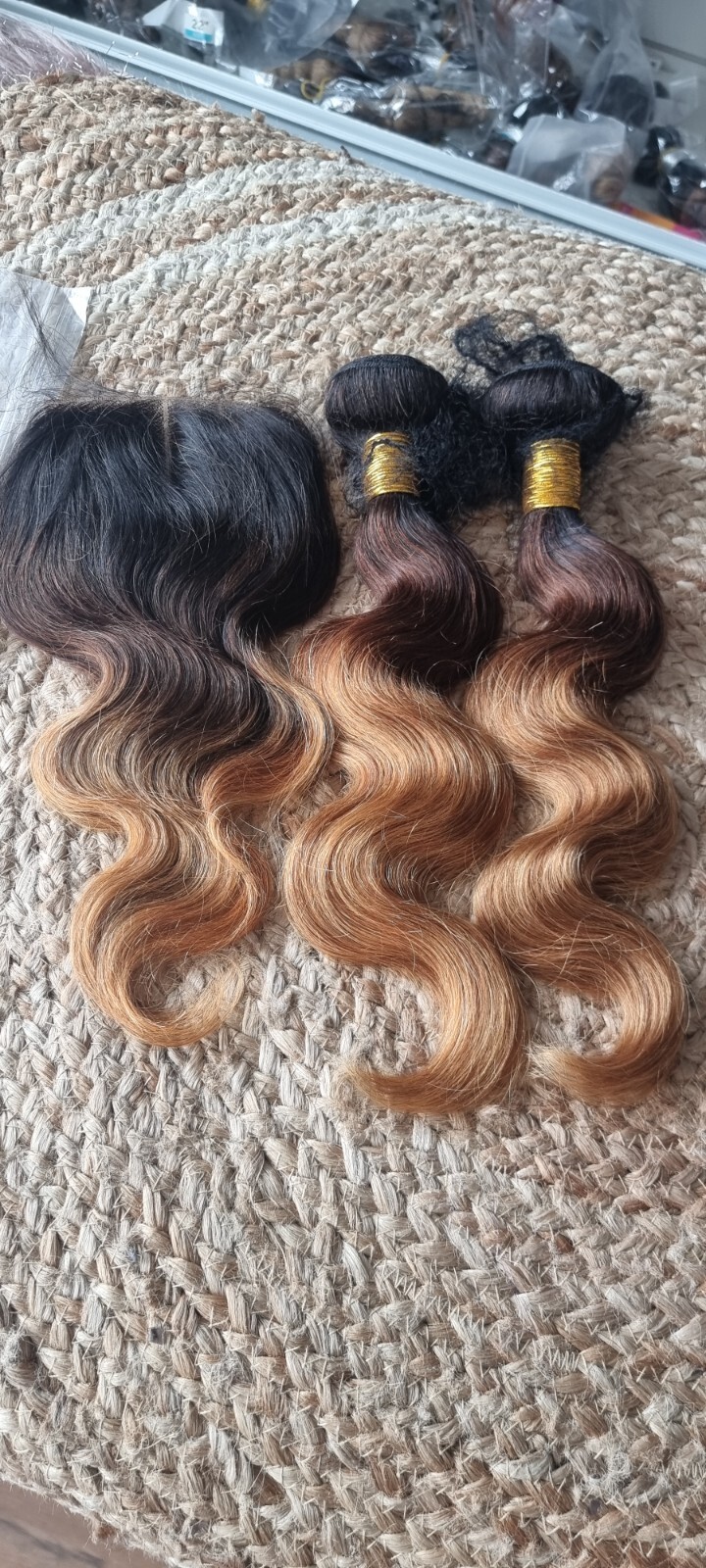 12A PERUVIAN HUMAN HAIR 3TONE ROOT OMBRE 16+16&14INCH 4X4 CLOSURE 250g BODY WAVE