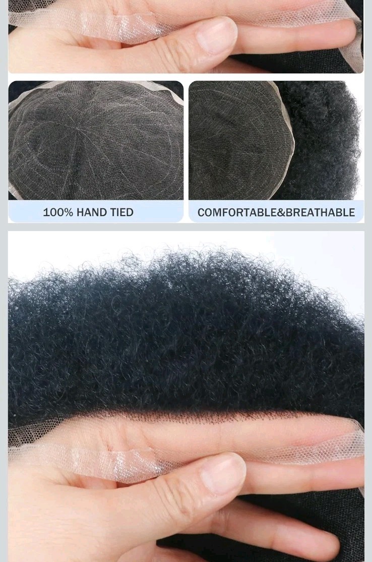 Afro Curly Full Lace Toupee African American Mens Toupee Human Hair 4mm wave