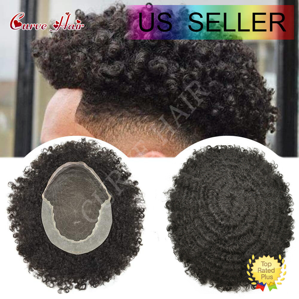 Afro Toupee for Black Men French Lace Afro Weave Kinky Curly Mens Wig Hair Units