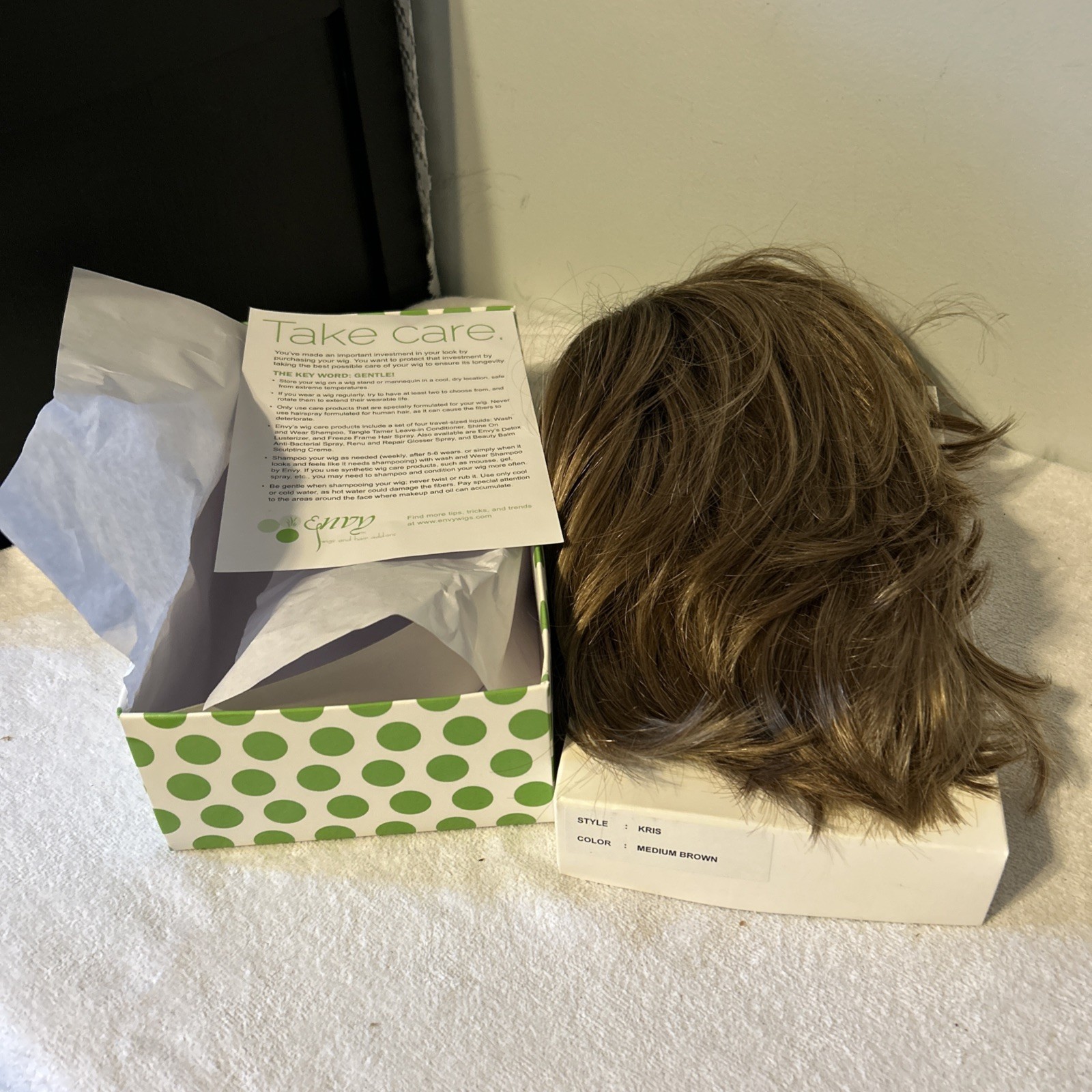 Envy “Kris” Wigs and Hair Add-ons. Pre-owned. Original Box & Care Instructions