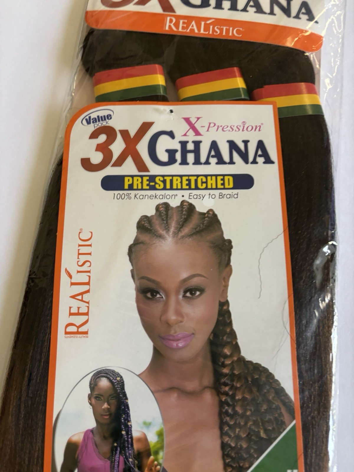 Realistic 50” 3X GHANA PRE STRETCHED Kanekalon 100% Color T1B30