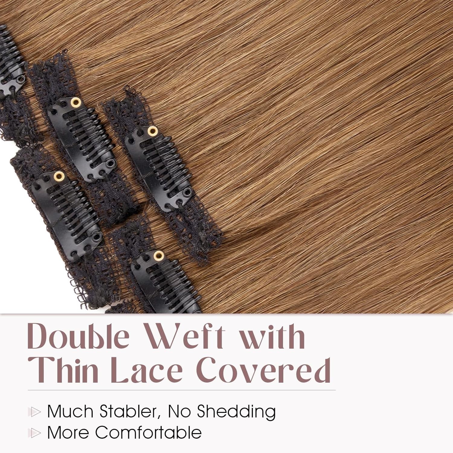 6PCS Clip in 100% Remy Human Hair Extensions Lace Weft #4 Mocha Brown 14 inch