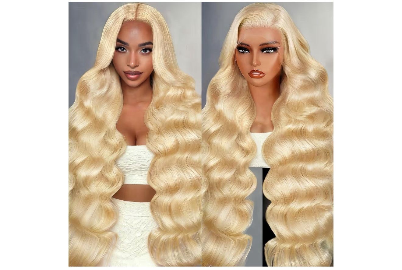 Golden Blond Body Wave Lace Front Wig Heat Resistant 32 in Adjustable Straps Co…