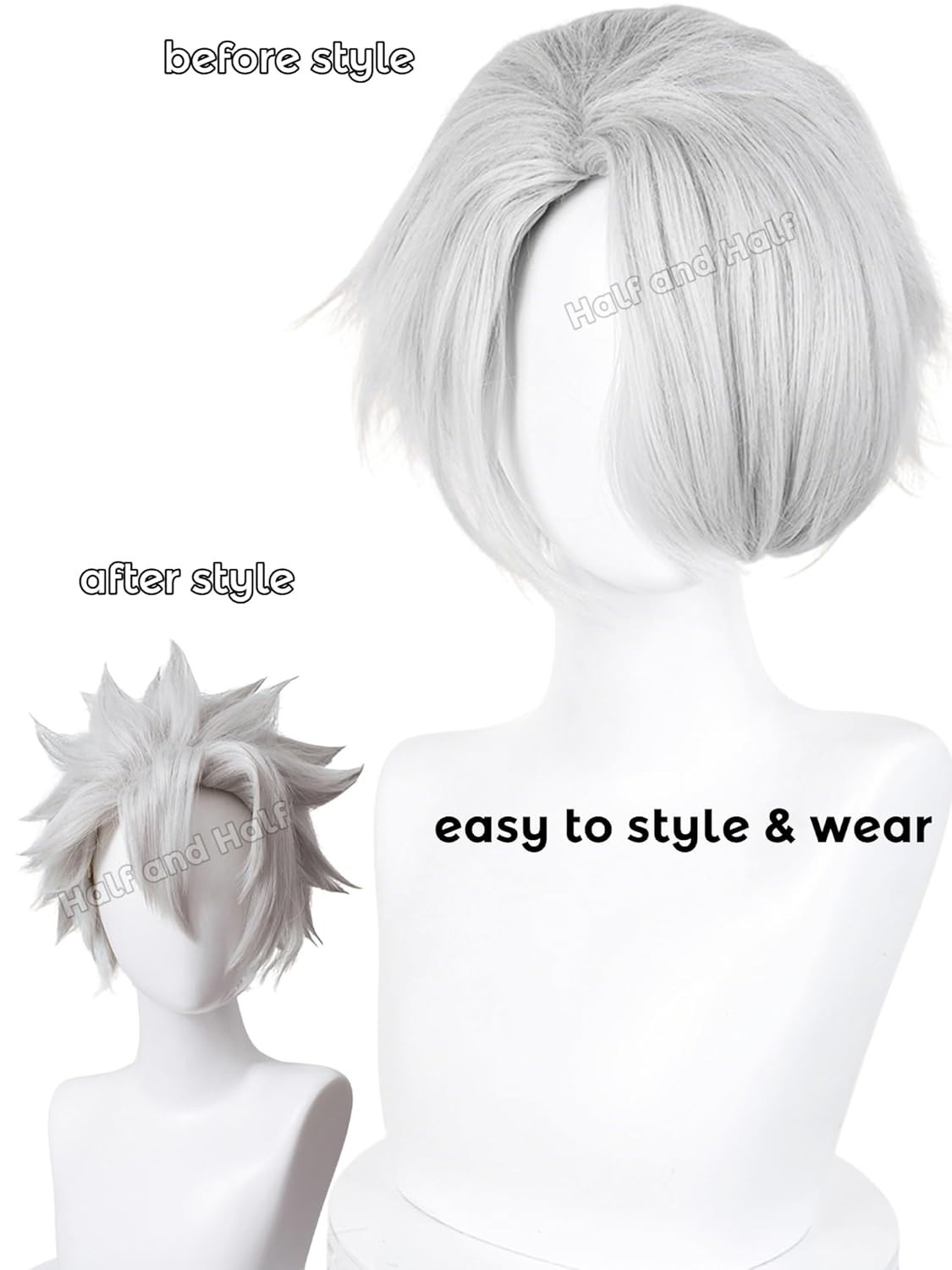 12″ Silver White Sanemi Straight Wig for Men Halloween Cosplay 155E082198
