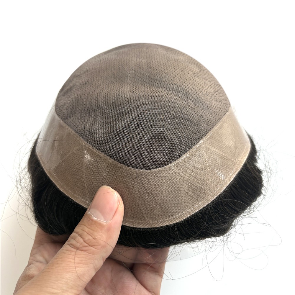 Durable Hair Replacement System Mens Toupee Fine Mono Wig Human Hairpiece #1B