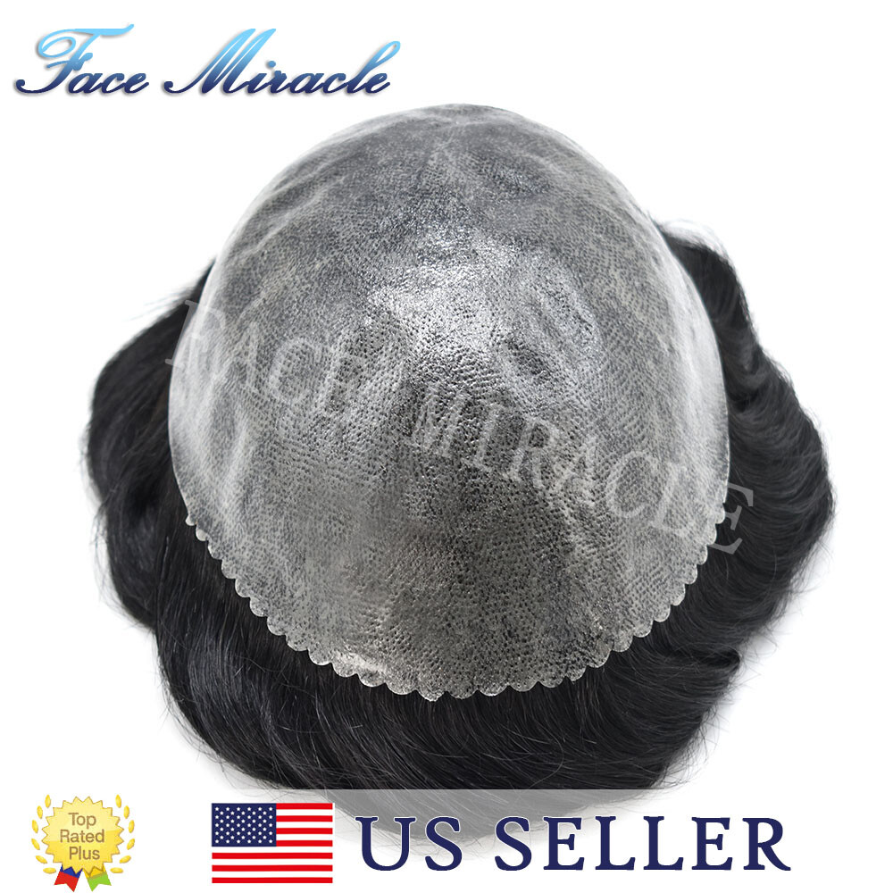 Full PU Mens Toupee for Men Human Hair Replacement System Skin Poly Hair Piece