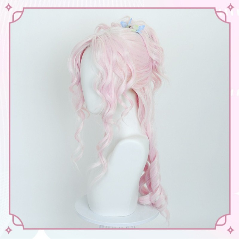 Wednesday Enid Sinclair Pure Pink Long Curly Wig Middle Part Dance Cosplay Party