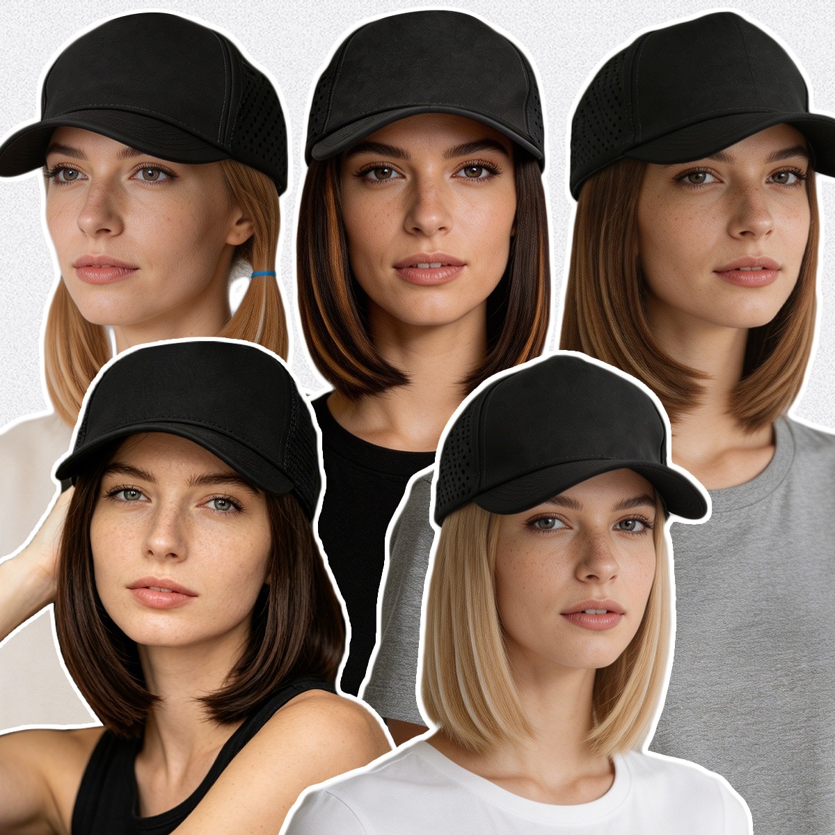 Cap Hat Bob Wig with 6″ Synthetic Straight Hair Adjustable Cap Baseball Hat Wig