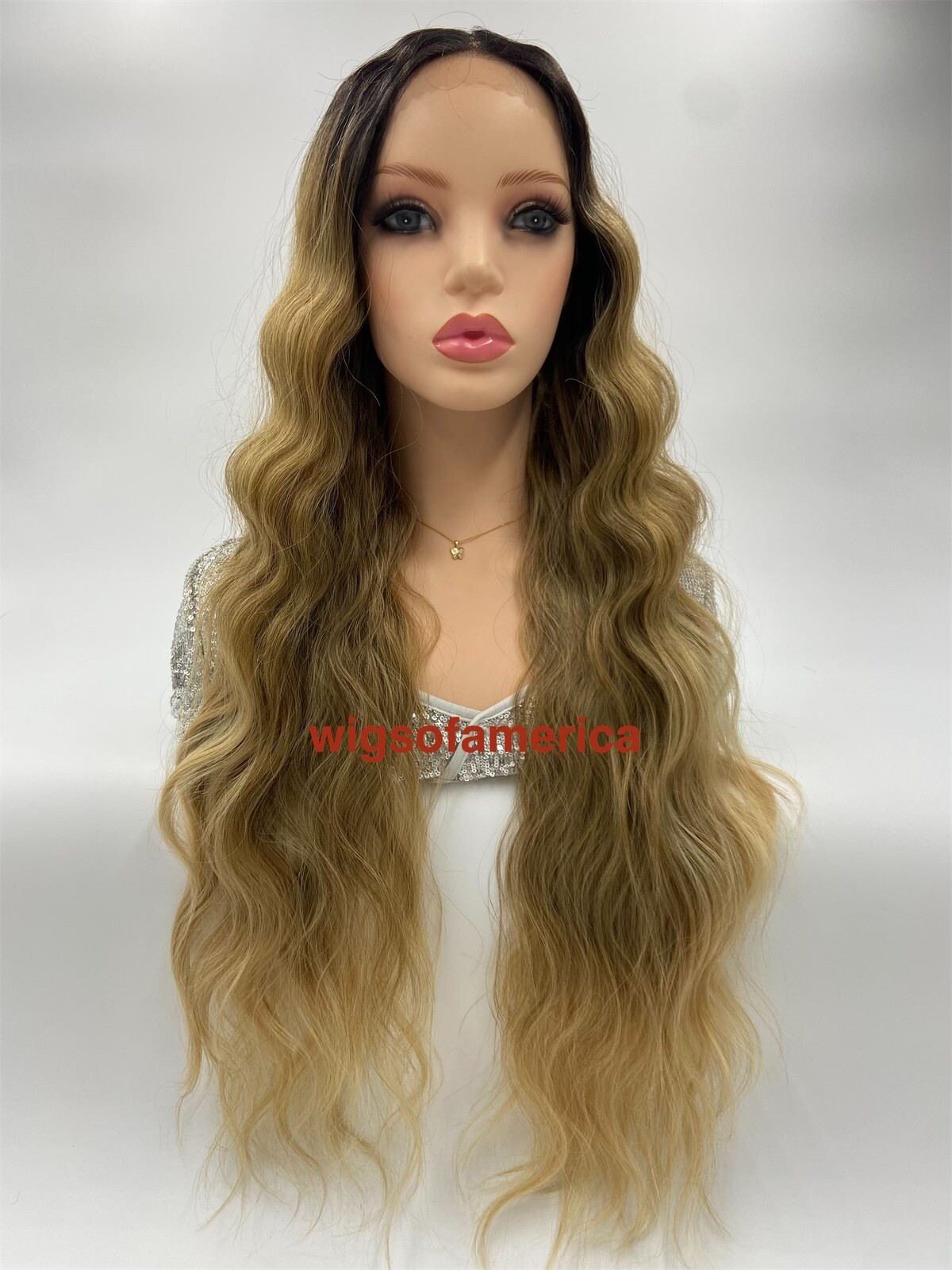 Honey Golden Blonde Wig Ombré Wavy Lace Front Middle Part Brown 30 Long Heat Ok