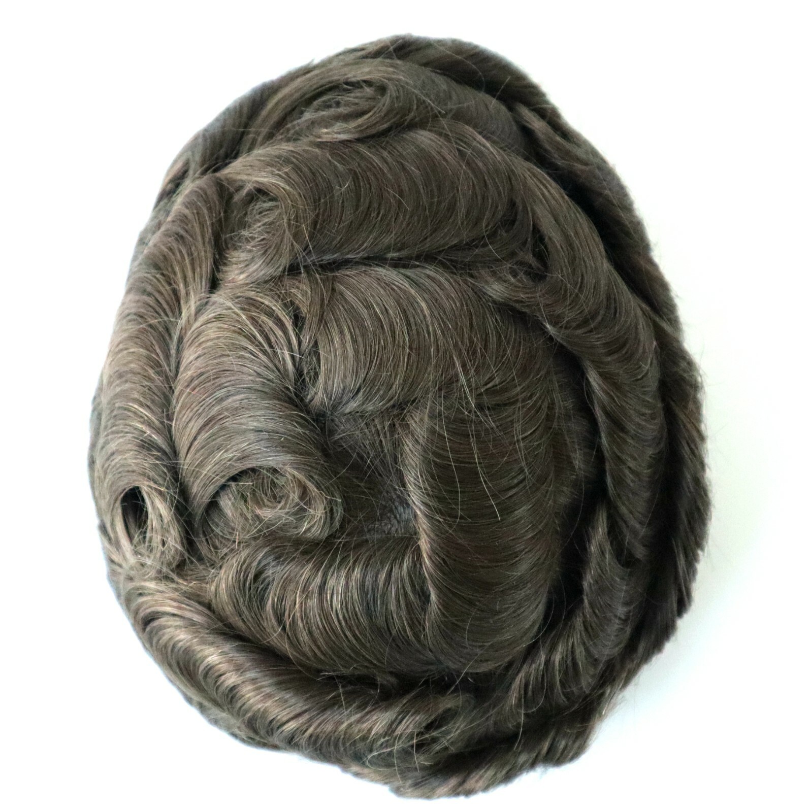 Mens Toupee Human Hair Replacement System Poly Skin Scalloped Knot Hairpiece #6