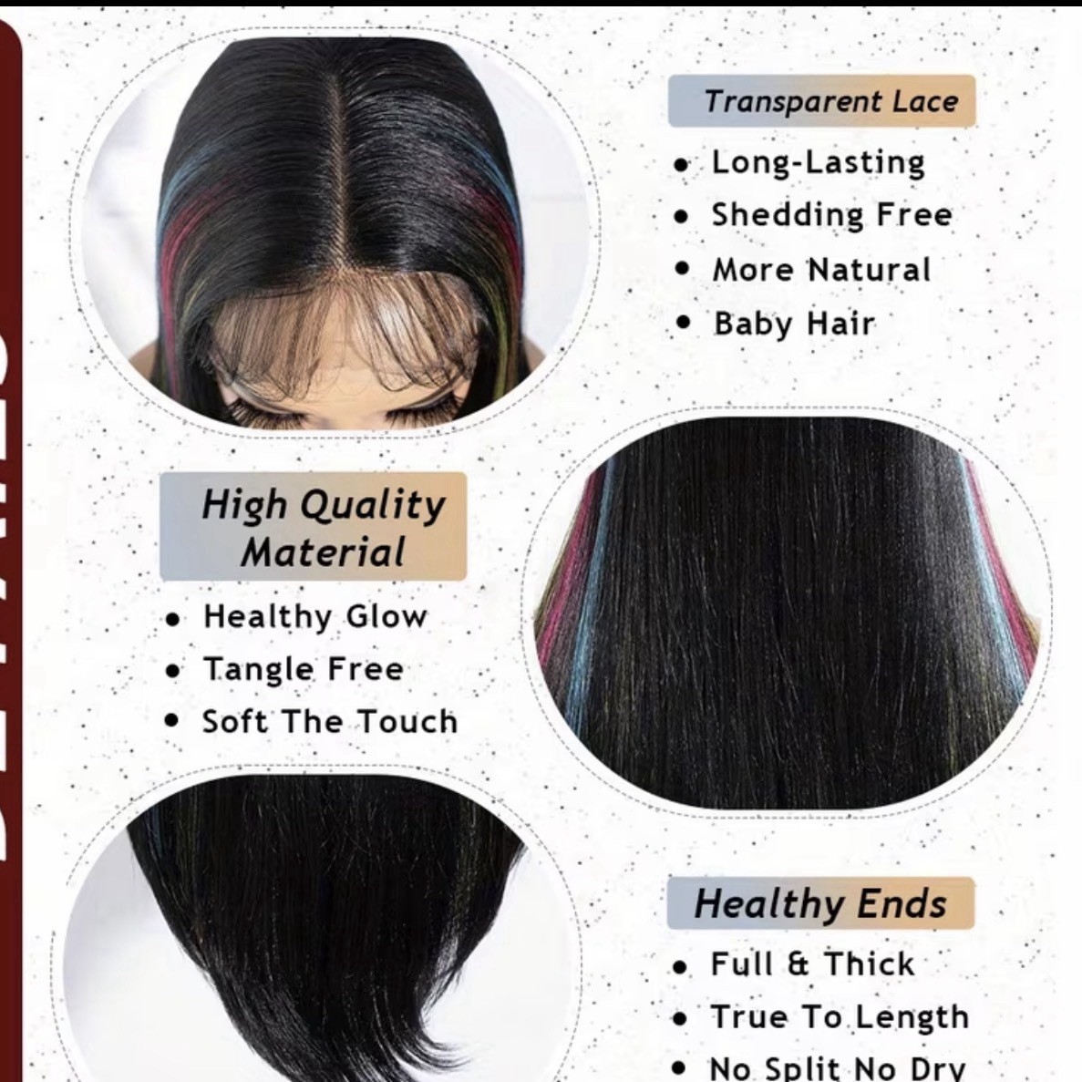 Women’s Synthetic Straight Lace Front Wig 20in Black/Pink/Yellow/Blue