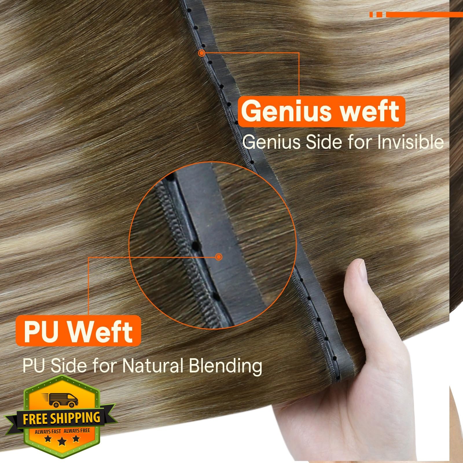 Full Shine 22″ Balayage Olive Brown Butterfly Weft Hair Extensions 50g