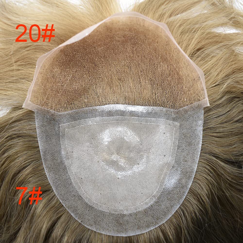 French Lace Front Mens Toupee Hairpiece Brown Blonde Poly Skin PU Hair System