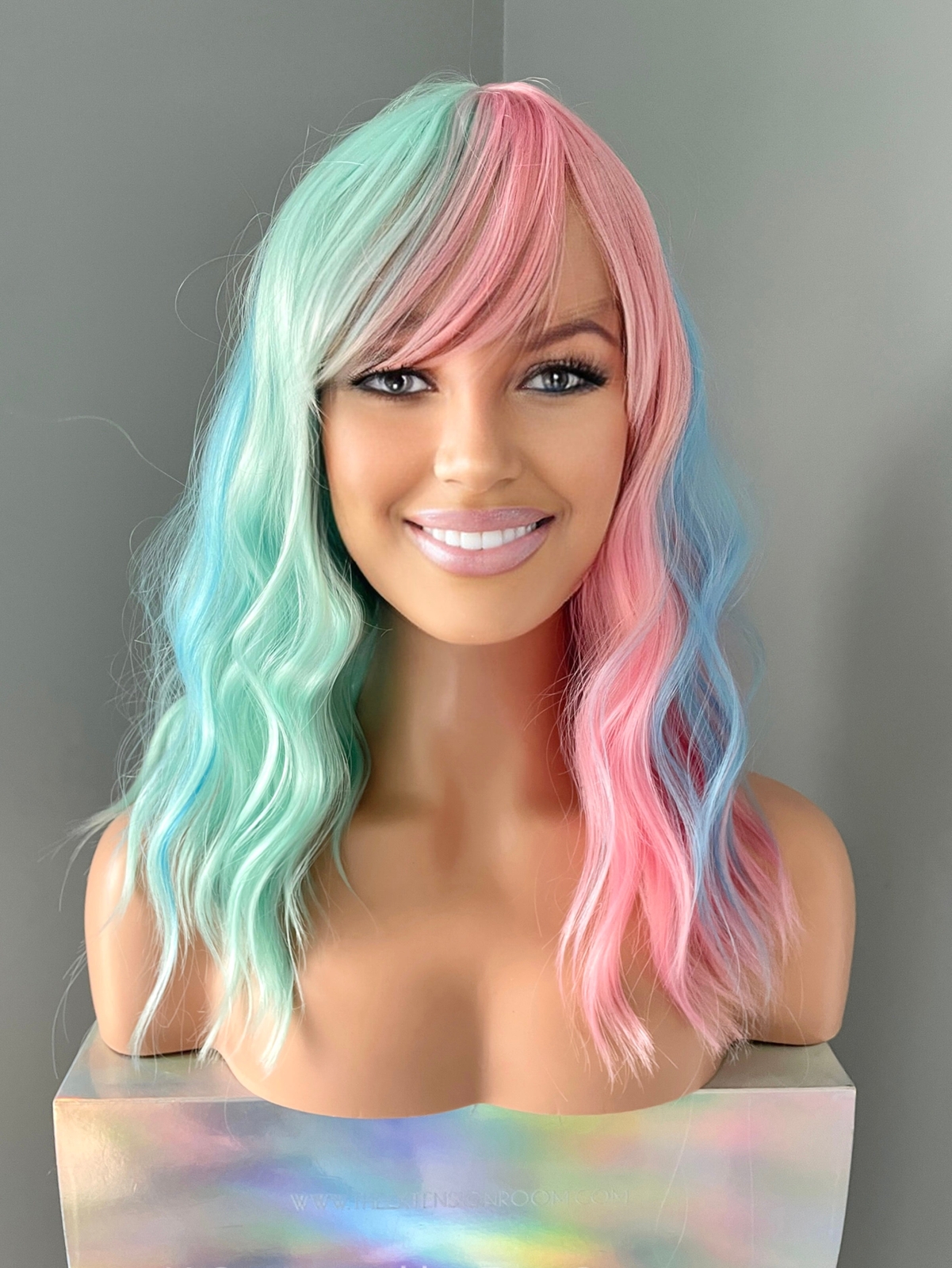 Pastel Rainbow Wig with Bangs 14 Inch, Cosplay, Costume