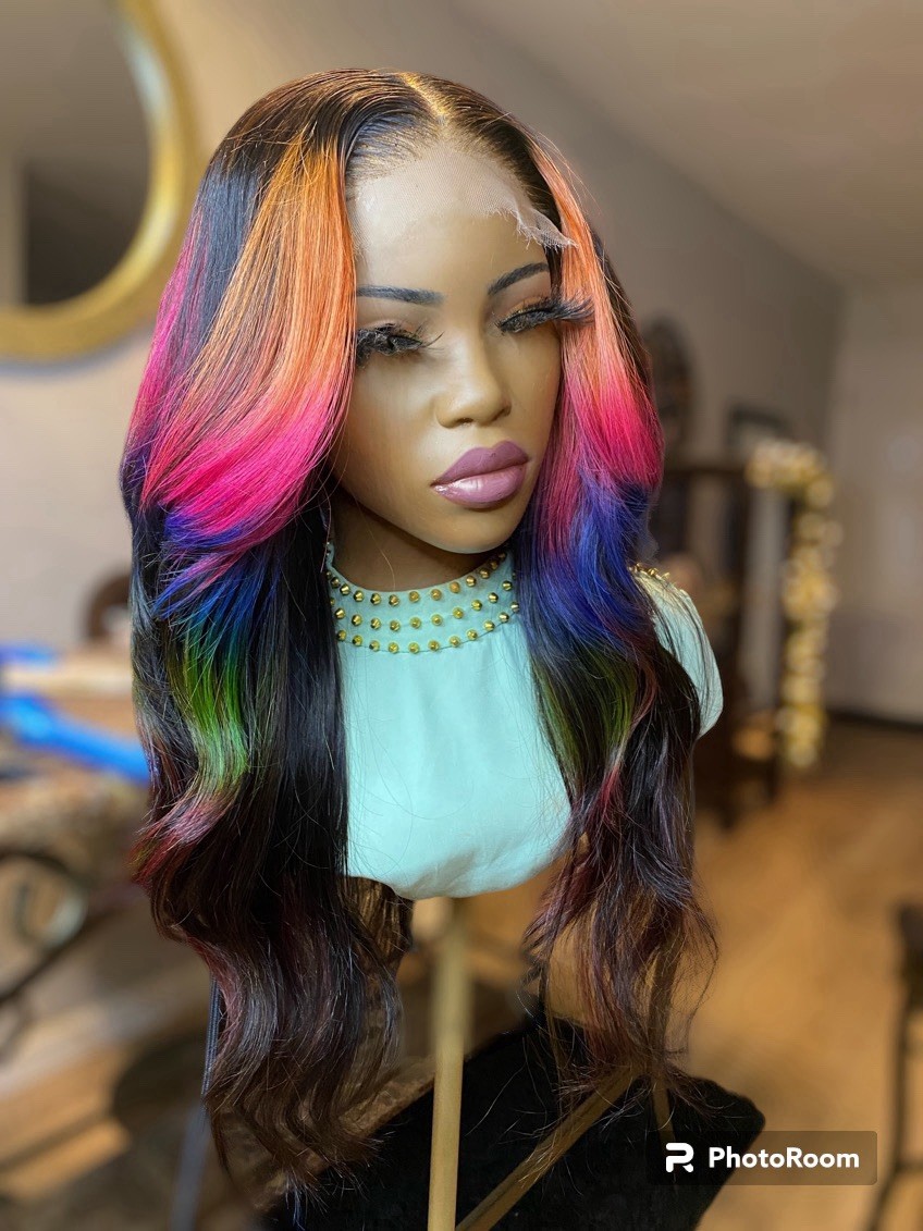 Rainbow Colored Lace Closure Wig