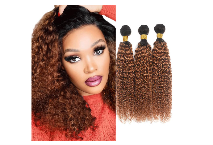 3-Bundles Ombre Curly Human Hair 12 14 16 In 8A Color Brown And Black