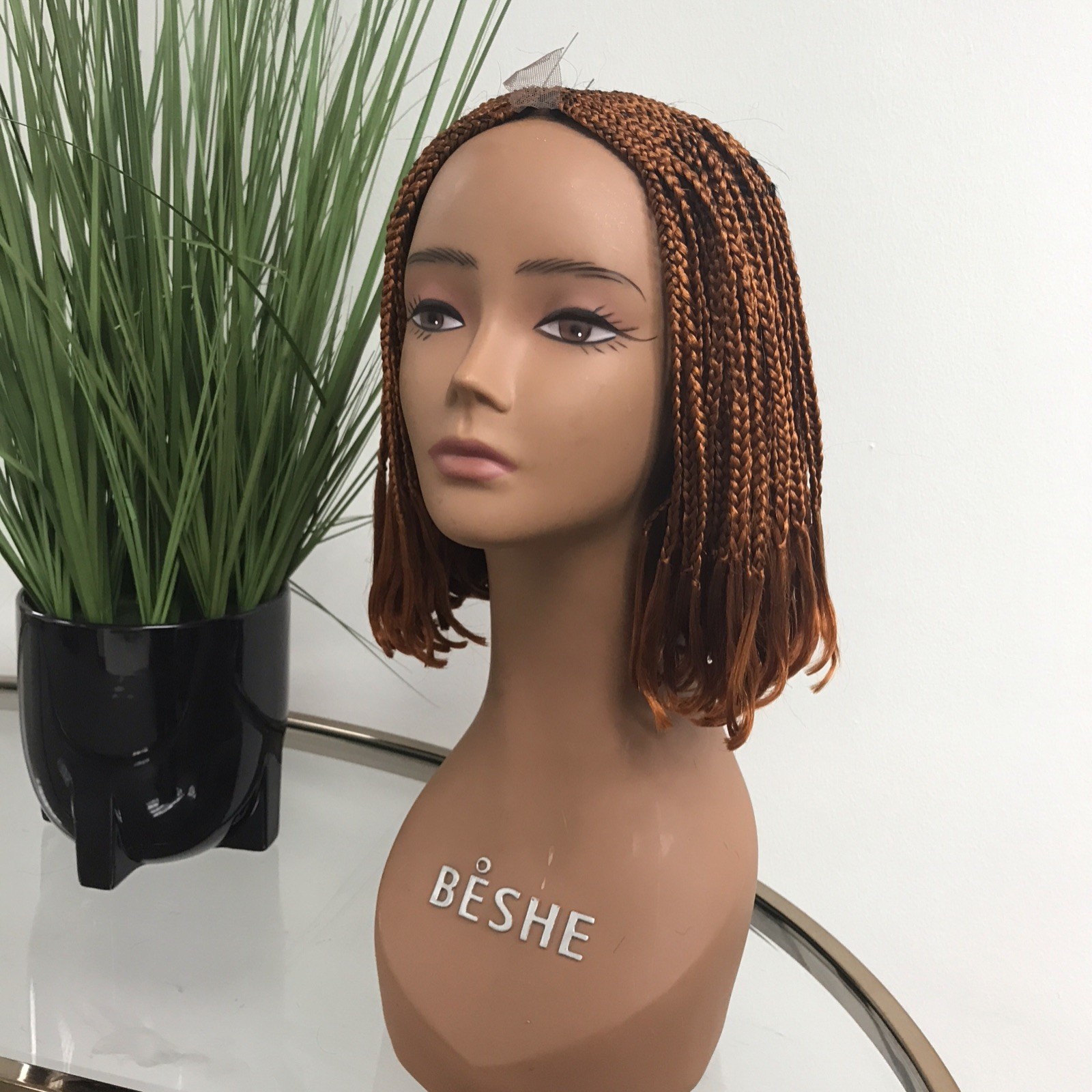 Braided Wig Copper Red Straight Hairpiece for Women