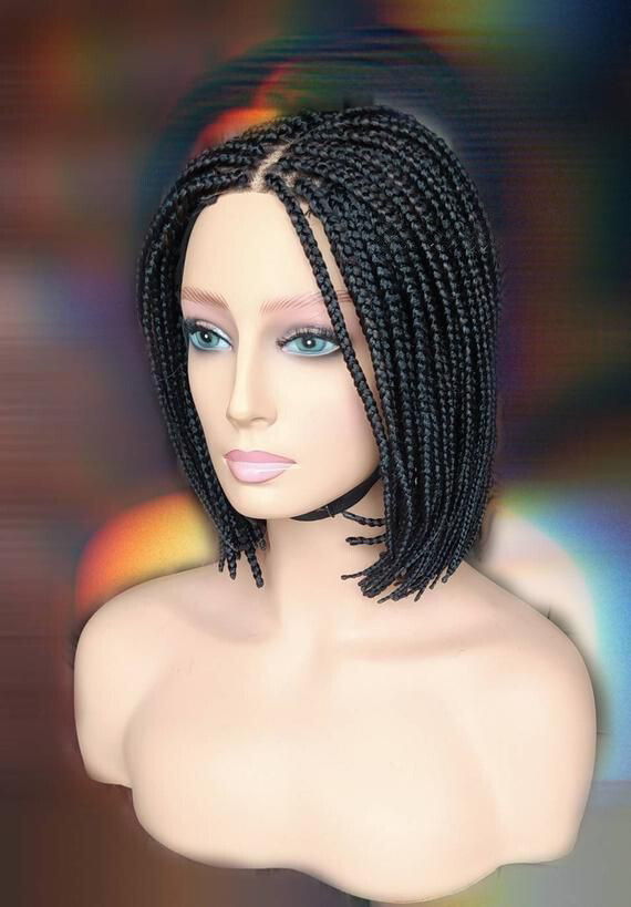 Women Synthetic Black Box Braided Wigs Short Bob Cornrow Braids Wigs None Lace