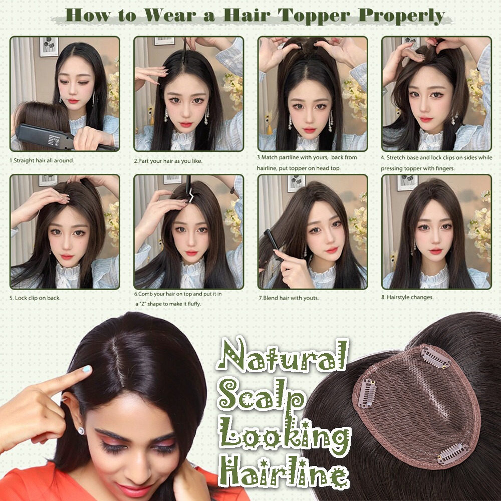 100% Real Human Hair Toppers 130% Density 10x12cm Women Side Part Clip In Wiglet
