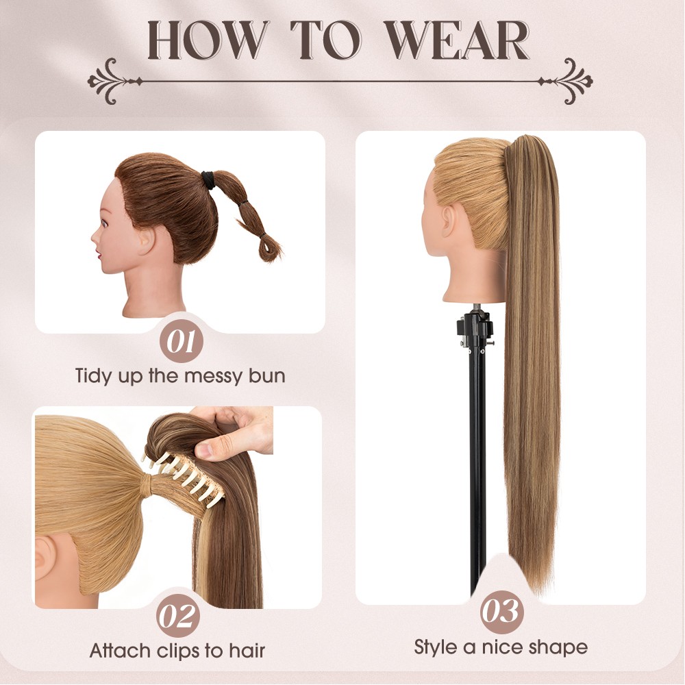 30″ Long Thick Claw Ponytail Clip In Pony Tail Hair Extension As Human Women